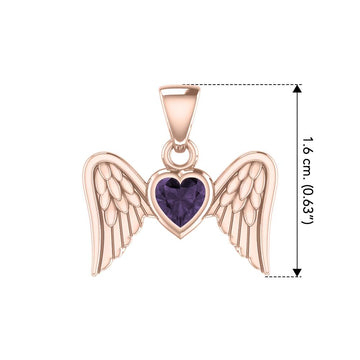 Gemstone Heart and Flying Angel Wings Rose Gold Pendant UPD5228 - Jewelry